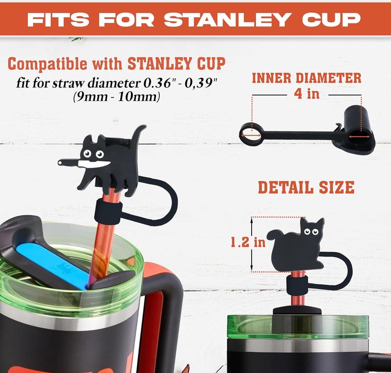 TSIMPLE Black Cat Straw Topper, 10mm (0.4in) Cute Cat Straw Covers for Stanley Cup Accessories - Black Cat Accessories, Stuff, Things, Gifts for Women, Kids, Girls, Boys, Mom on Halloween, Birthday decoration - Image 2